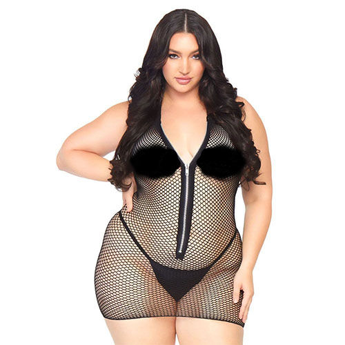 Leg Avenue Fishnet Zip Up Dress Plus Size UK 14 to 18