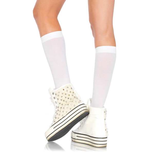 Leg Avenue Nylon Knee Highs White UK 6 to 12