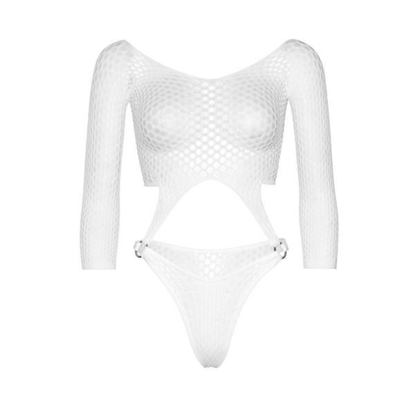 Leg Avenue Top Bodysuit with Thong White UK 6 to 12