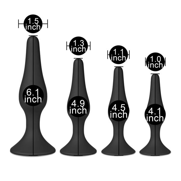 Set of Four Silicone Butt Plugs Black