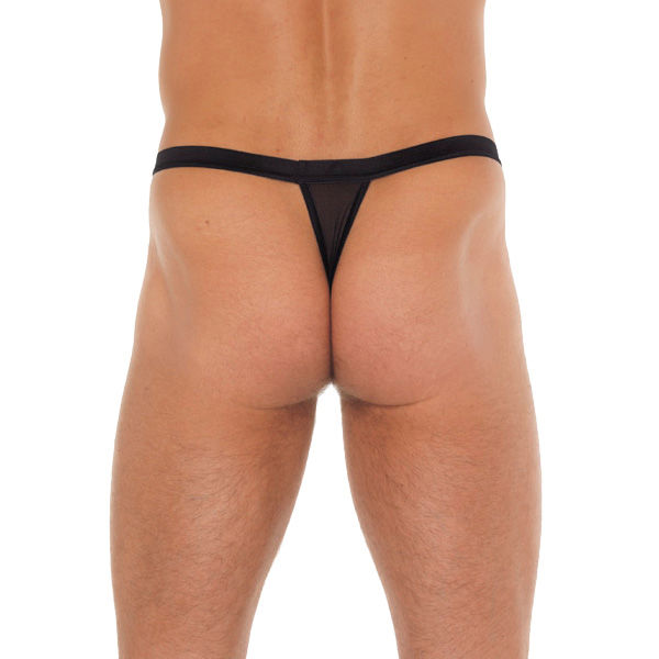 Mens Black GString With White Pouch