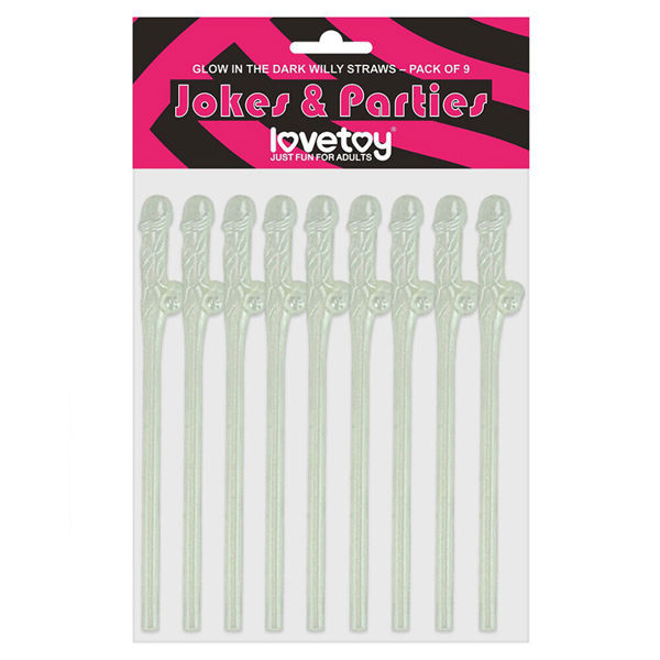 Lovetoy Pack Of 9 Willy Straws Glow In The Dark