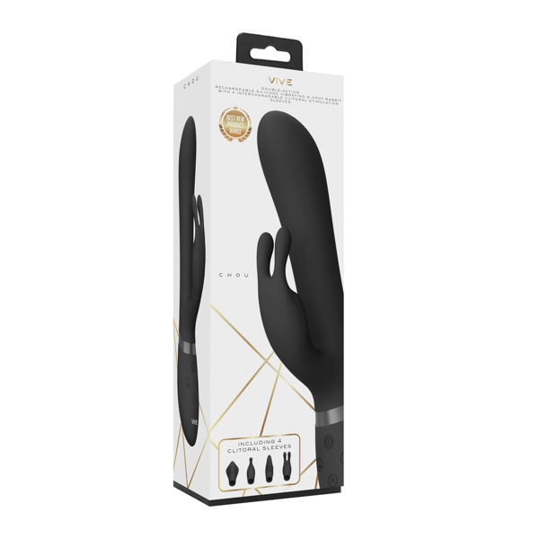 Vive Chou Double Action Interchangeable Rabbit Vibrator Black