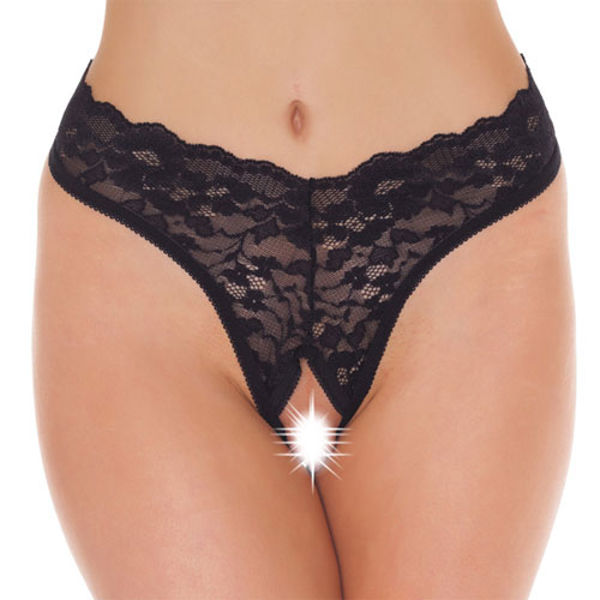 Black Lace Open Crotch GString